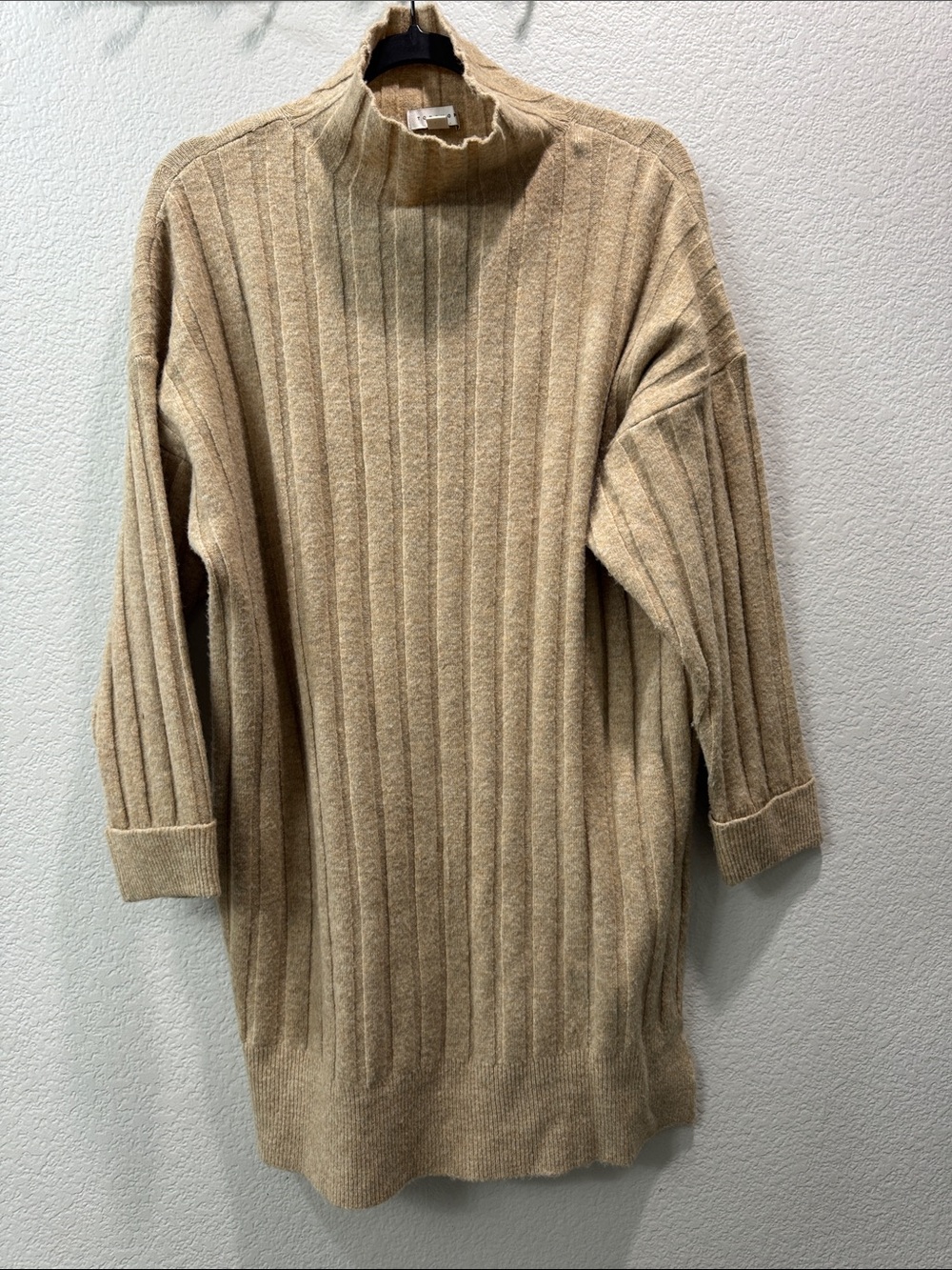 Topshop Tan Ribbed Turtleneck Sweater Dress